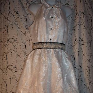 HANDMADE DRESS White W/Black Waistband NEW SIZE 3-5 Black Front Buttons